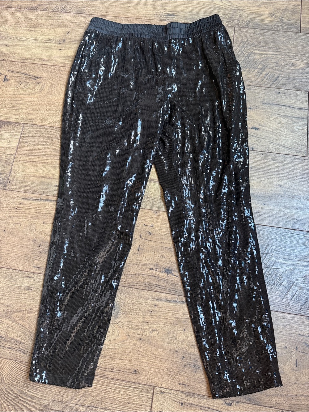 Sanctuary Black Sequined Evening Straight Leg Pants Elastic Size M #CP0570MI1